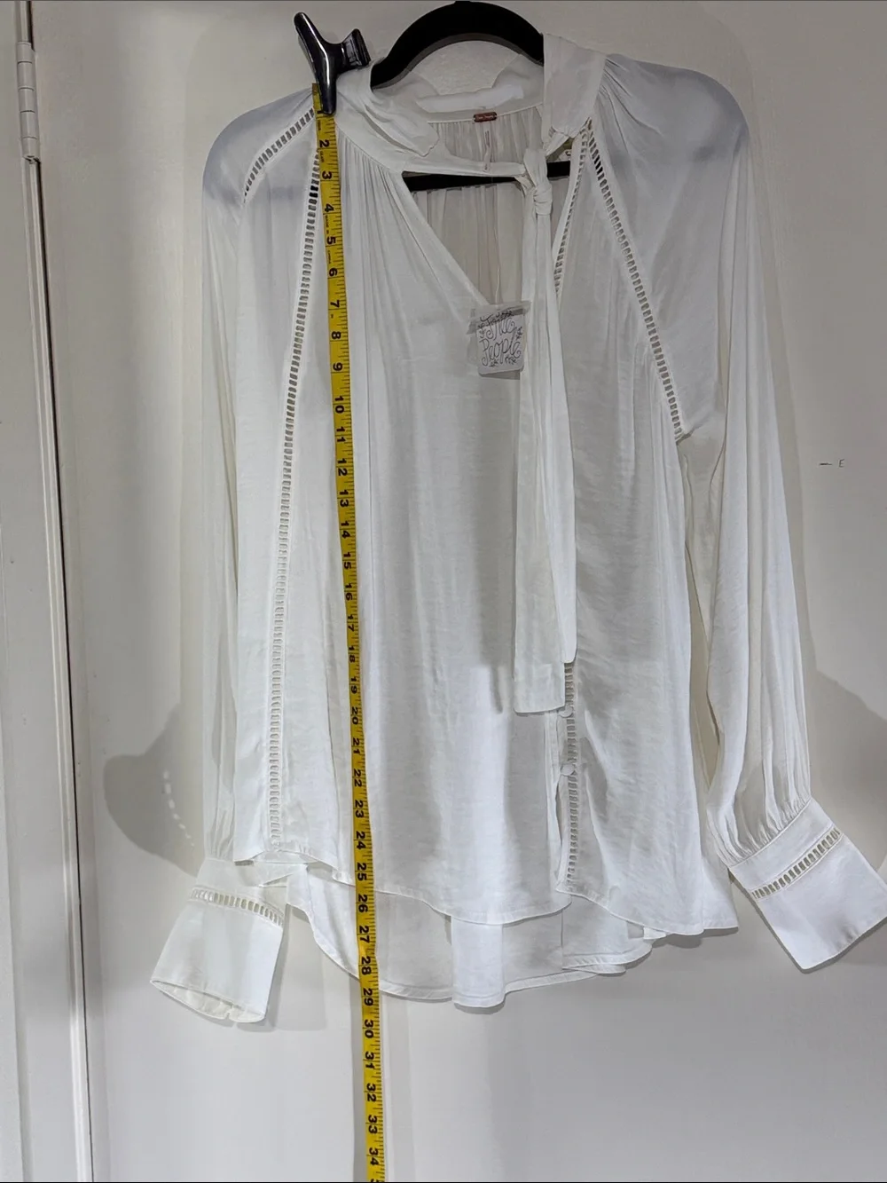 Free People feminine White Tie-Neck Long Sleeve Blouse Lightweight